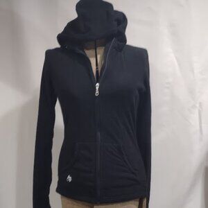 HOT CHILLYS SALSA BLACK HOODIE FUZZY LINING EMBROIDERED TEXTURED FLEECE LARGE